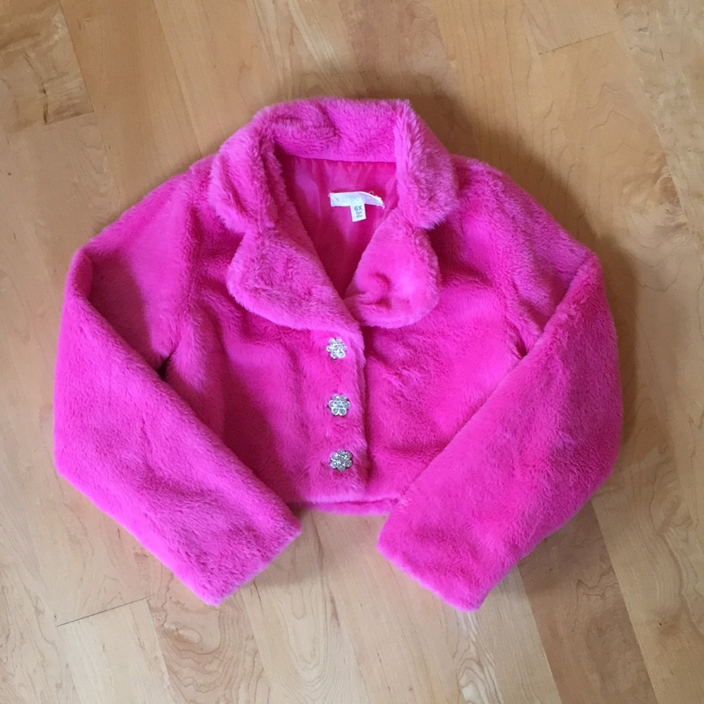 Nanette Kids Kids Plush Faux-Fur Pink Jacket with Decorative Buttons
